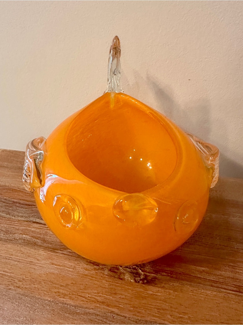 Vintage Blenko Glass Tangerine Puffer Fish Small Vase 6932 Don Shepherd MCM